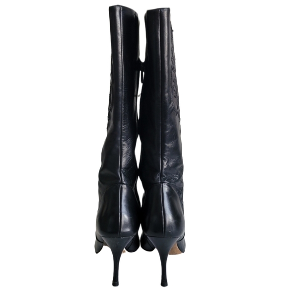ISABELLE Fiore Black Leather Boots high heel hand tooled - Picture 11 of 15